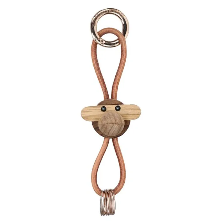Ape nøkkelring 3 cm gull/natur/teak/limba