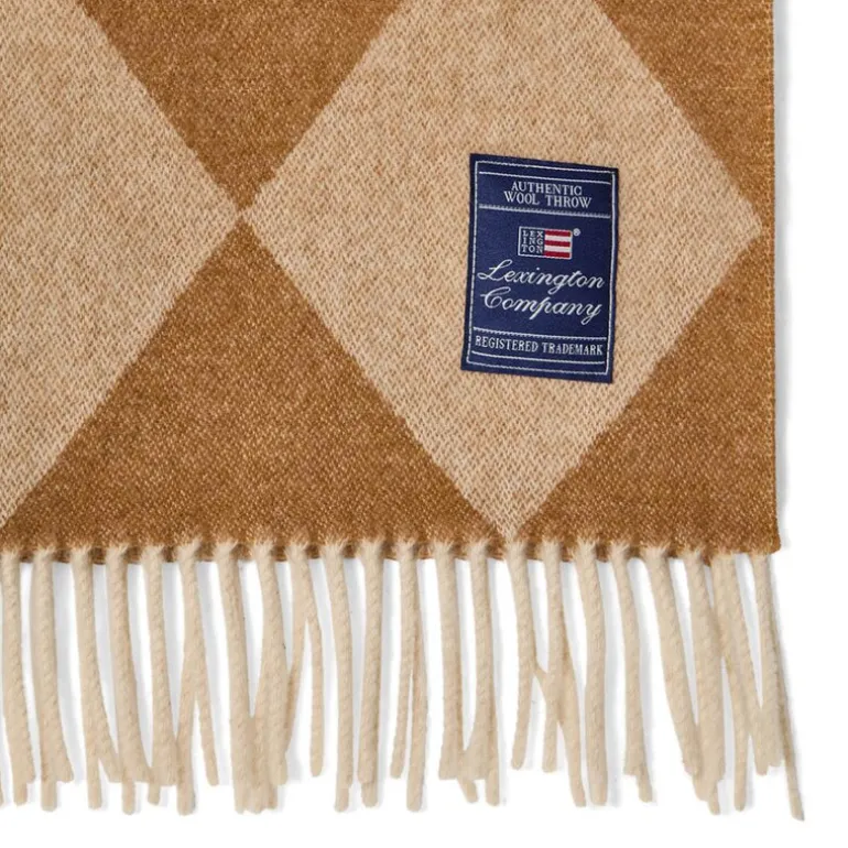 Argyle pledd ull 130x170 cm fudge/hvit