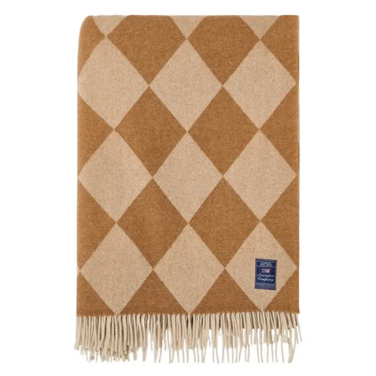 Argyle pledd ull 130x170 cm fudge/hvit
