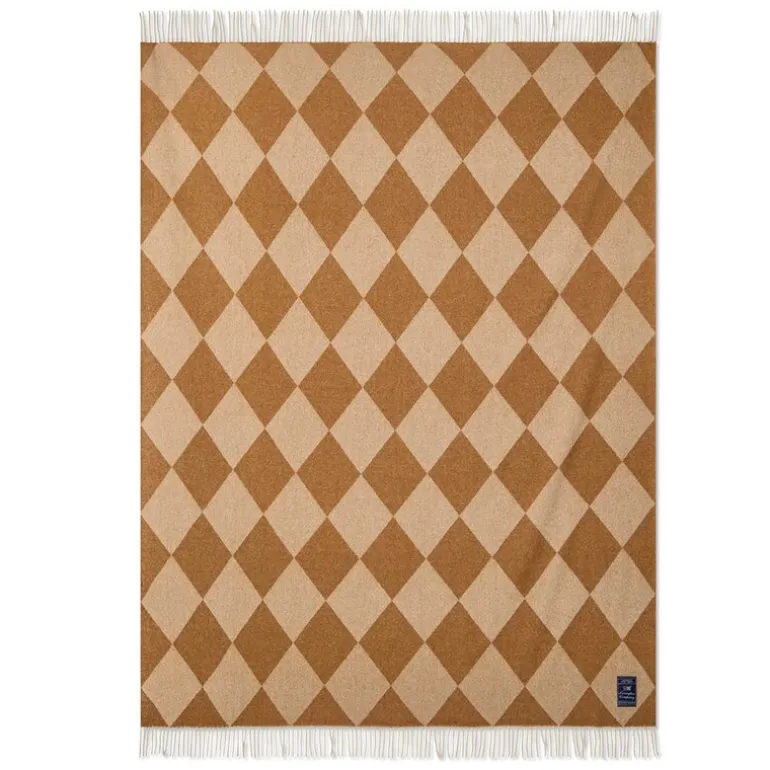 Argyle pledd ull 130x170 cm fudge/hvit