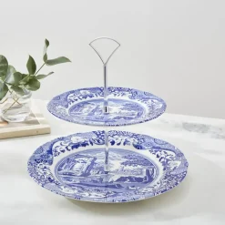 Blue Italian 2-etasjes kakefat 27 cm blå/hvit
