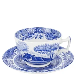 Blue Italian kaffekopp med fat 28 cl blå/hvit