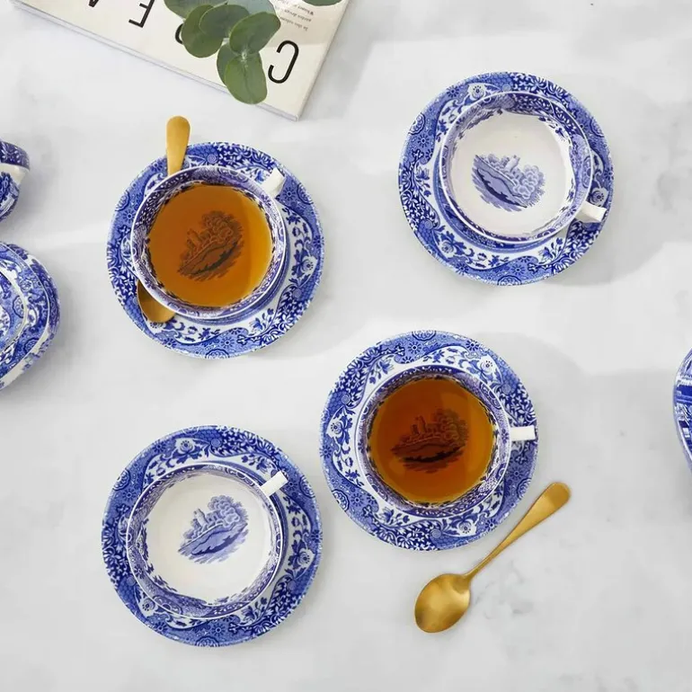 Blue Italian tekopp med fat 20 cl blå/hvit