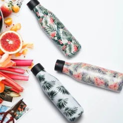 Bottle Up Design termoflaske 0,5L hvit/mørk grønn med blad