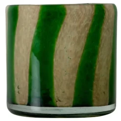 Calore lyslykt 10x10 cm Curve grønn/beige stripete