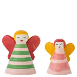 Caramella engel i steingods 2 stk 8/10 cm rosa/gul