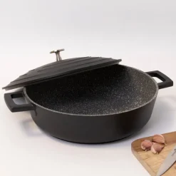Cast Aluminium lav gryte med selvøsende lokk 4L svart