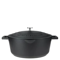 Cast Aluminium oval gryte med selvøsende lokk og sil 6L svart