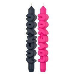 3D kronelys 23 cm 2 stk CONFROTATIONAL svart/rosa