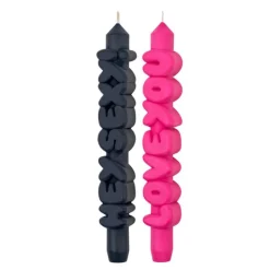 3D kronelys 23 cm 2 stk LOVING svart/rosa
