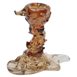 Drip lysestake i glass S 14 cm mørk brun