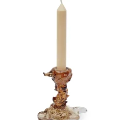 Drip lysestake i glass S 14 cm mørk brun