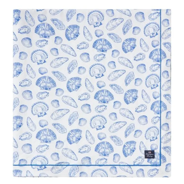 Duk 150x350 cm bomull skallprintet hvit/blå