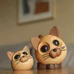 Felix katt trefigur 9 cm ask/valnøtt