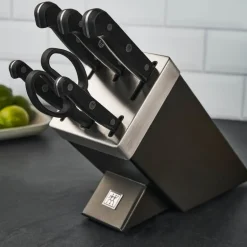 Gourmet knivsett med selvslipende blokk 7 deler sølv/grå