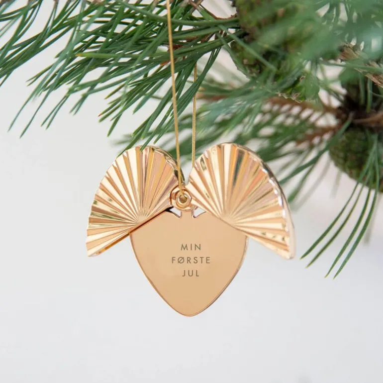 Hjerteåpner julepynt 7x7 cm Min Første jul gullbelagt