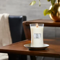 Hourglass duftlys stor white teak