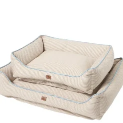 Hundeseng 60x80 cm beige/hvit/blå stripete
