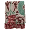 Jangal pledd 160x130 cm beige/rød/grønn