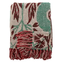 Jangal pledd 160x130 cm beige/rød/grønn