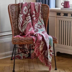 Jangal pledd 160x130 cm beige/rød/grønn