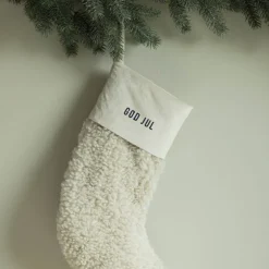 Julesokk teddy 35 cm GOD JUL kremhvit