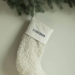 Julesokk teddy 35 cm STOREBROR kremhvit