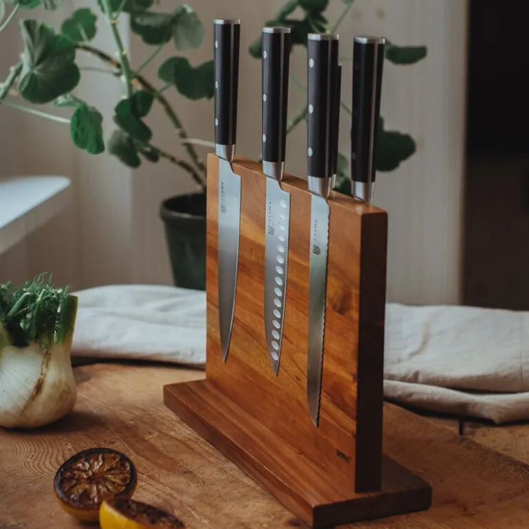Kaya XL knivstativ magnet på 2 sider 34 cm akasie