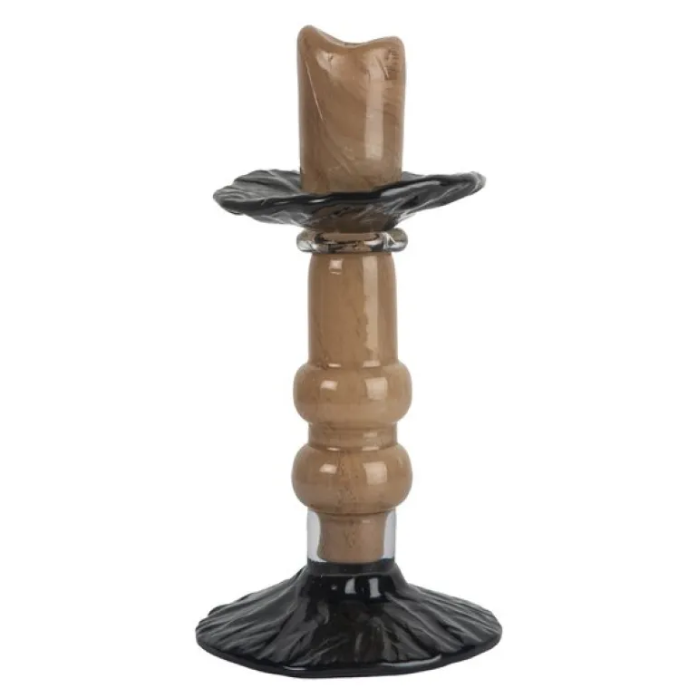 Lara lysestake 22 cm beige/svart