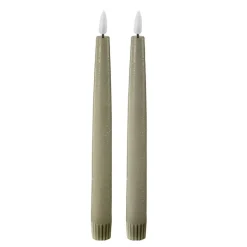 LED kronelys 2,2x22 cm 2 stk green leaf