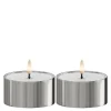 LED metallic telys for inne-og utendørs 8x4,3 cm 2 stk sølv