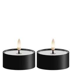 LED metallic telys for inne-og utendørs 6,7x3,1 cm 2 stk matt svart