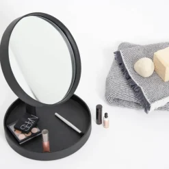 Look sminkespeil med fot 25 cm mørk eik