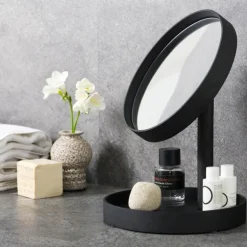 Look sminkespeil med fot 25 cm mørk eik