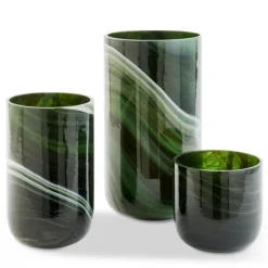 Marbled vase i marmorert glass L 40,5 cm mørkegrønn