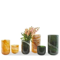 Marbled vase i marmorert glass L 40,5 cm mørkegrønn
