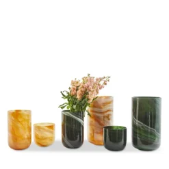 Marbled vase i marmorert glass M 30 cm mørkegrønn
