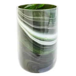 Marbled vase i marmorert glass M 30 cm mørkegrønn