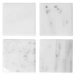 Marmor glassbrikke kvadratisk 10x10 cm 4 stk hvit