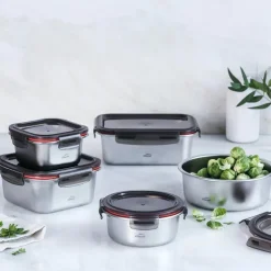 Matboks i stål med tett lokk 1,25L 20,5x15,5x7,4 cm