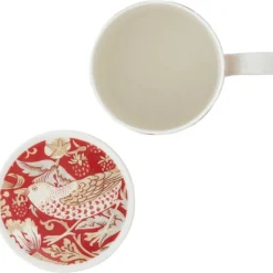 Morris & Co kopp og coaster-sett Strawberry Thief Indian Red
