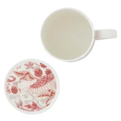 Morris & Co kopp og coaster-sett Strawberry Thief Madder