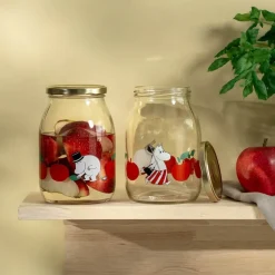 Mummi glasskrukke 1L med klistermerke 4 stk rød