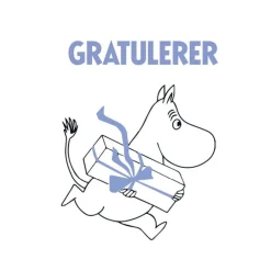 Mummi kort dobbelt 7,5x7,5 cm Gratulerer hvit/blå