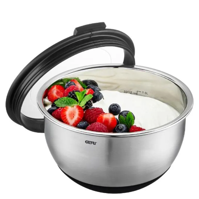 Muovo bolle m/lokk 1L/16 cm stål