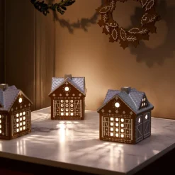 Pepperkakehus lyshus julestall 11,5 cm brun