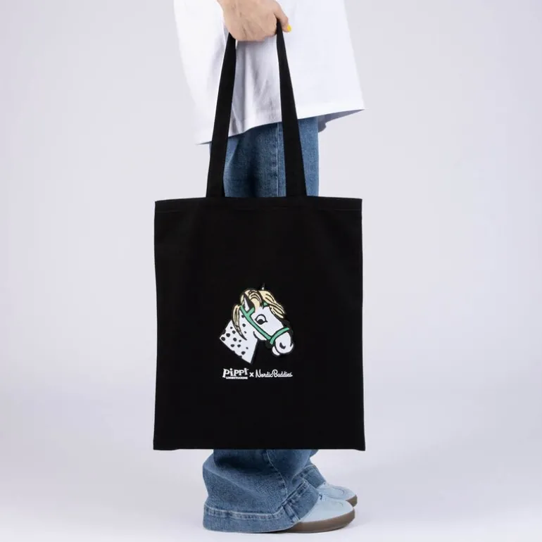 Pippi handlenett 38,5x42 cm Pippi hest svart