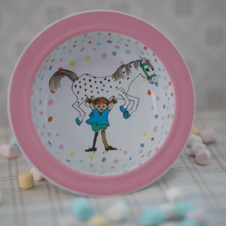 Pippi Langstrømpe tallerken med sugekopp Bursdag hvit