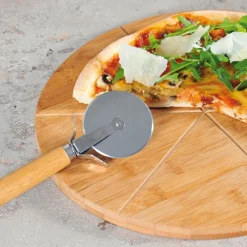 Pizzatallerken med pizzaskjærer 32 cm bambus
