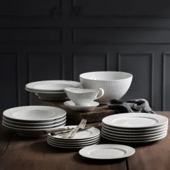 Plissé tallerken flat 26 cm hvit